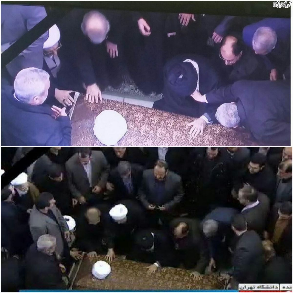عکس/ اقامه نماز بر پیکر هاشمی توسط رهبر انقلاب
