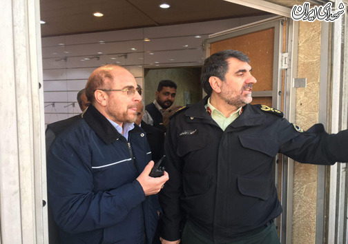 قالیباف در محل حادثه ساختمان پلاسکو+عکس