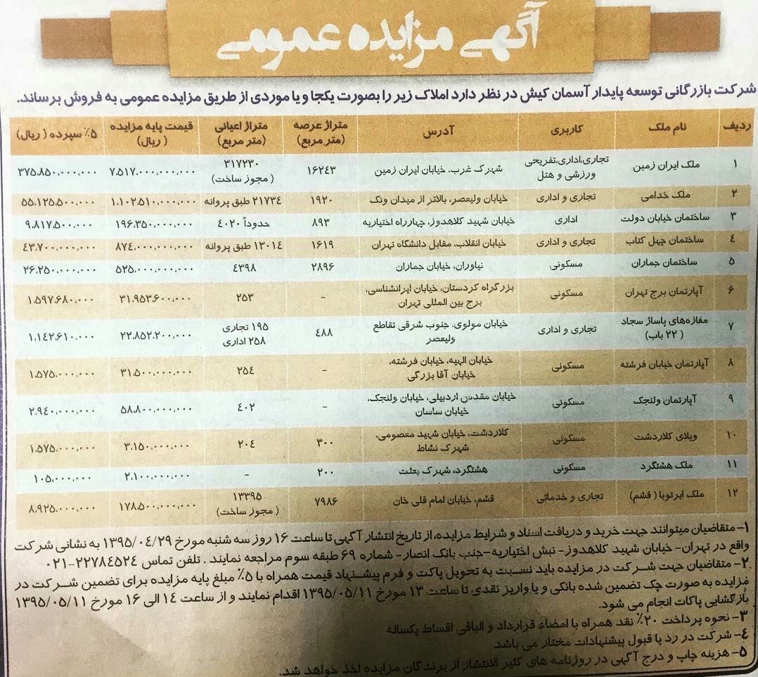 اموال زنجانی دوباره به مزایده گذاشته شد +عکس اموال زنجانی دوباره به مزایده گذاشته شد +عکس