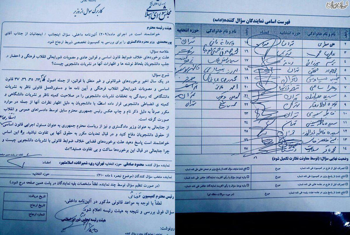 حمایت از یکی از روسای فتنه در مجلس! +عکس
