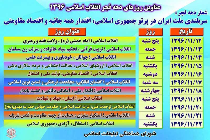 عناوین ایامالله دهه فجر انقلاب اسلامی اعلام شد عناوین ایامالله دهه فجر انقلاب اسلامی اعلام شد