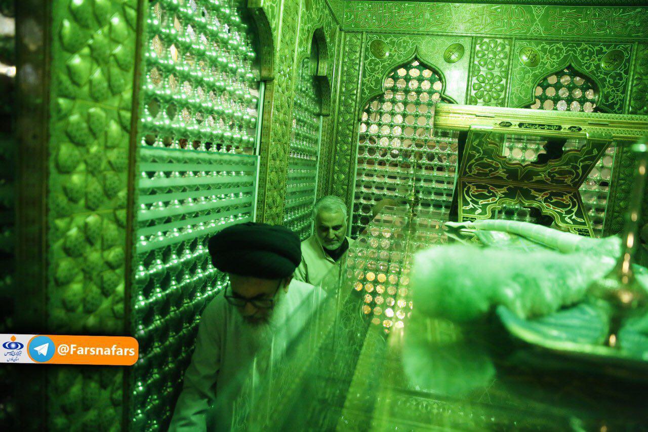 غباررویی ضریح شاهچراغ(ع) با حضور سردار سلیمانی