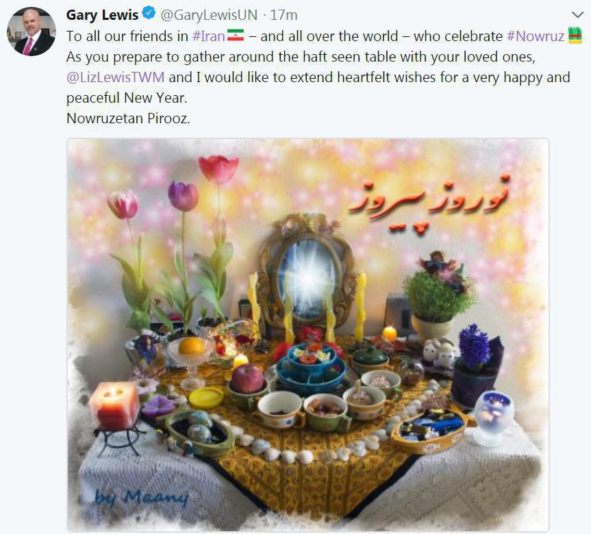 تبریک نوروزی نماینده پیشین سازمان ملل در ایران تبریک نوروزی نماینده پیشین سازمان ملل در ایران