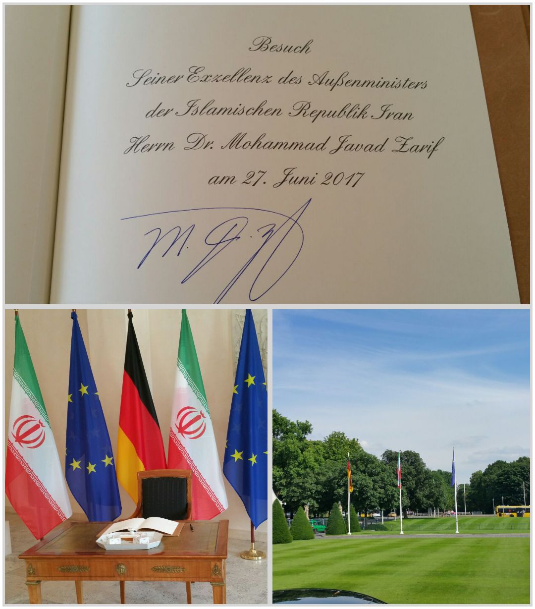 امضای ظریف در دفتر یادبود ریاست جمهوری آلمان+عکس امضای ظریف در دفتر یادبود ریاست جمهوری آلمان+عکس