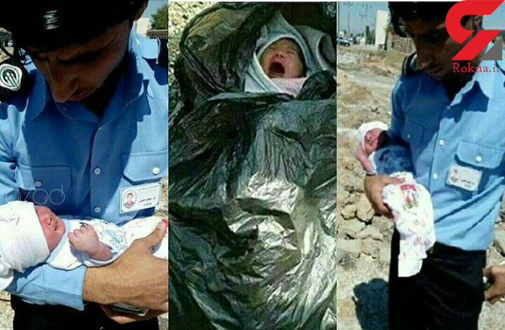 عکسی تکان دهنده از کشف یک نوزاد در کیسه زباله!