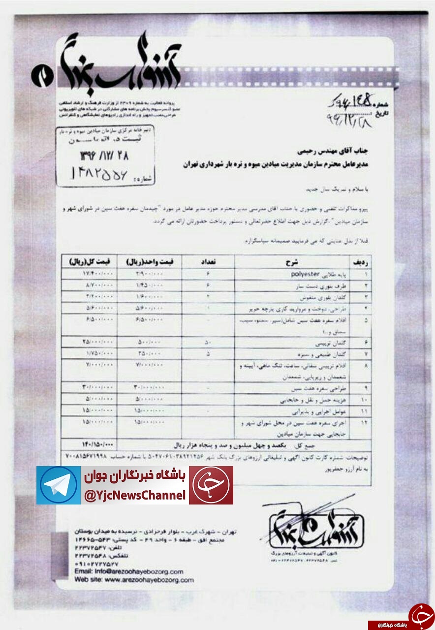 سفره هفت سین 14 میلیونی شورای شهر! + سند سفره هفت سین 14 میلیونی شورای شهر! + سند