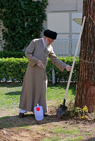 امام خامنه ای در حال کاشت نهال