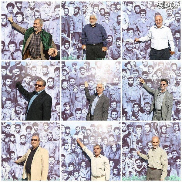 شهدای زنده در کنار تصاویرشان در جبهه