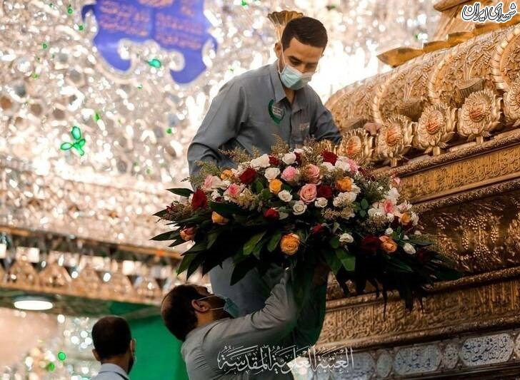 عکس/ گل آرایی ضریح مبارک امام علی (ع)