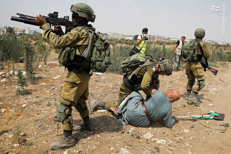 حمله نظانیان ارتش اشغالگر به یک پیرمرد فلسطینی