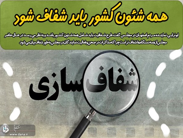 مخالفان اصلی طرح شفافیت نمایندگان اصلاح طلب مجلس هستند!/ همه شئون کشور باید شفاف شود مخالفان اصلی طرح شفافیت نمایندگان اصلاح طلب مجلس هستند!/ همه شئون کشور باید شفاف شود