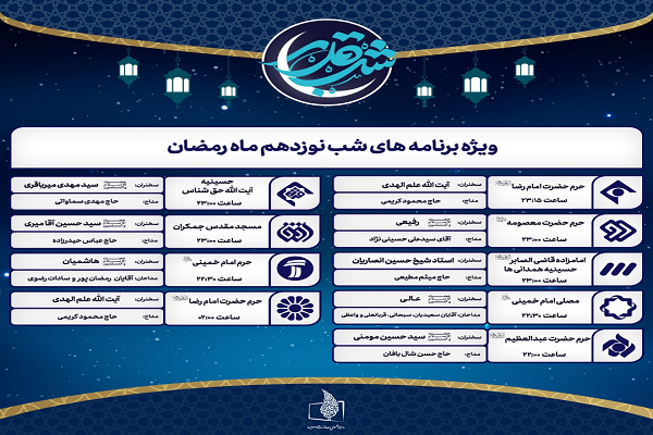 اعلام ویژه برنامه احیای شبهای قدر شبکههای سیما اعلام ویژه برنامه احیای شبهای قدر شبکههای سیما
