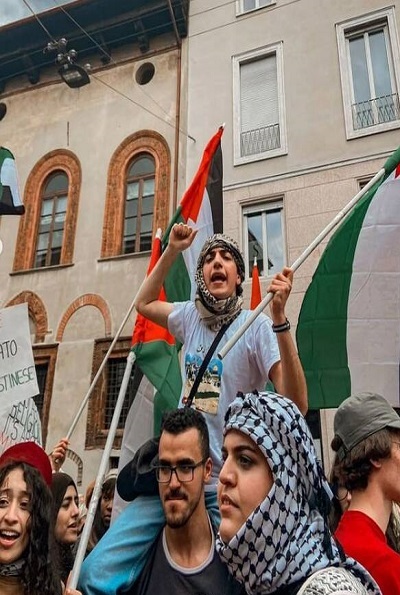 عکس/ اهتزاز پرچم فلسطین در ایتالیا