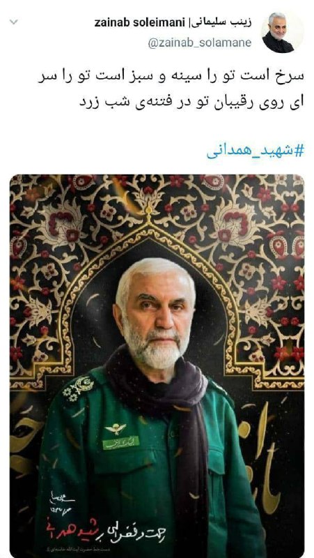 توییت فرزند حاج قاسم خطاب به شهید همدانی توییت فرزند حاج قاسم خطاب به شهید همدانی